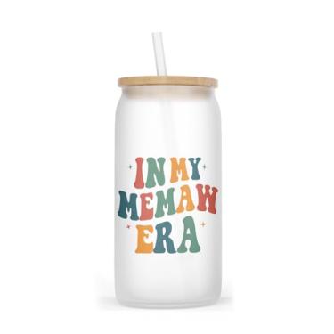 Imagem de NMPCreativeStore Copo de vidro fosco In My Memaw Era, 473 ml - Copo de vidro para anúncio de gravidez - Caneca de café presente para avó - Gravidez revelar gelo xícara de café - presentes de dia das