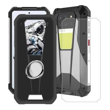 Imagem de YQINHHME Capa preta para Unihertz 8849 Tank 3 (6,7") com 1 x suporte de anel de metal para celular de vidro temperado + 360°, capa de TPU à prova de choque de silicone macio fino à prova de choque