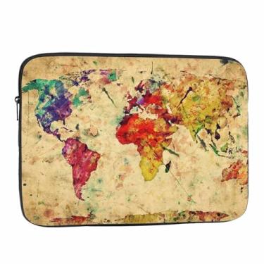 Imagem de Nicokee Bolsa para laptop 15,4 15,6 polegadas, mapa-múndi vintage, aquarela, estilo retrô, grunge, capa protetora para computador, capa para laptop, pasta, capa de viagem para tablet