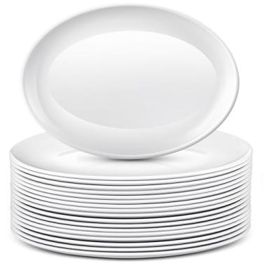 Imagem de Dandat 24 travessas grandes de 35,5 cm, bandejas ovais, pratos brancos, prato de servir para festa de casamento, restaurante, bife, taco, sushi, aperitivo, bolo