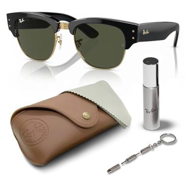 Imagem de Ray-Ban RB0316S MEGA CLUBMASTER Óculos de sol quadrados com kit de óculos – protetores de nariz ajustáveis – Óculos de sol quadrados, Armação preta polida em ouro | Lente verde G-15, 53mm