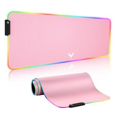 Imagem de BladeHawks Mouse pad RGB extra grande para jogos, mouse pad de LED macio estendido, base de borracha antiderrapante, tapete de mouse para teclado de computador (80 x 30 cm) rosa