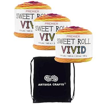 Imagem de Premier Yarns Sweet Roll Vivid Lava Lamp 2100-05 (3 novelos) Mesmo Dyelot Worsted Médio #4 Fio de Tricô Macio 100% Acrílico Pacote com 1 Bolsa Artsiga Artesanato