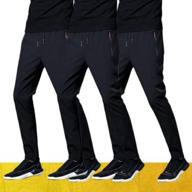 Imagem de KIT c/ 3 CALÇA CORRIDA Preto Academia Bolso Zíper Elastano - Iron, G, 