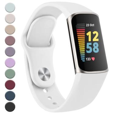 Imagem de Meliya Pulseira de substituição para Fitbit Charge 5 masculina e feminina, de silicone macio, impermeável, para Fitbit Charge 5 Advanced Fitness Tracker (branca)