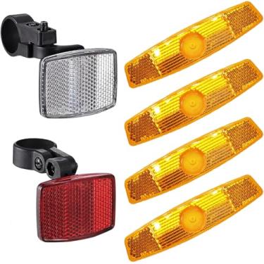Imagem de VICDUEKG 6 peças de refletores de bicicleta, kit dianteiro e traseiro, refletores de raios de roda de bicicleta, refletores de aviso de segurança para mountain bike para ciclismo noturno, guidão, espigão de selim
