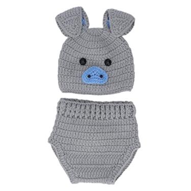 Imagem de Fantasias Fofas para Fotografia de bebê, Conjunto de Fantasia de Fotografia de Algodão Recém-nascido, Linha de lã Adorável, Roupas de Adereços para Fotos de bebê (Cinza)