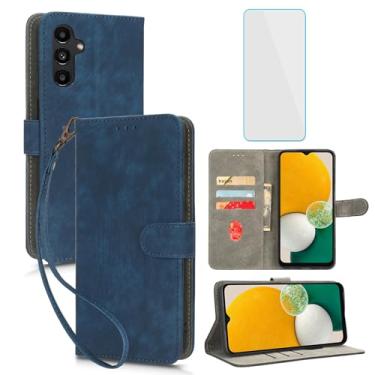 Imagem de IUQXU Capa carteira para celular Samsung Galaxy A04S/Samsung Galaxy A13 5G com protetor de tela [bloqueio RFID] Flip Card Holder Women Cell Phone Case para Samsung Ao4s A 04s 13A Galaxy A 13 5G Azul