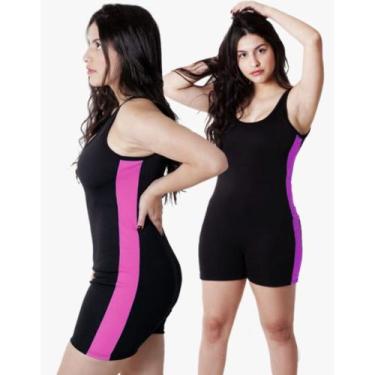 Imagem de Maiô Macaquinho de Natação e Hidroginástica - Lupis, Preto com rosa, M