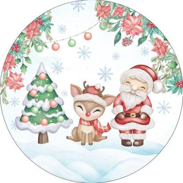 Imagem de Painel De Festa Redondo 1,50x1,50 - Papai Noel Cute na Neve Rena 032 -