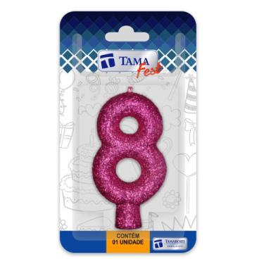 Imagem de Vela de aniversário Número Pink Nº 8 com 10 un. - TAMAROZZI EMBALAGENS