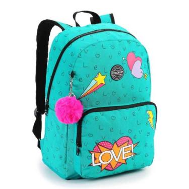 Imagem de Mochila Juvenil Feminina Color Up Love Em Crinkle Com Pompom Seanite, 