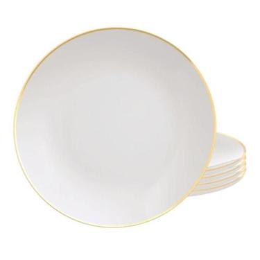 Imagem de Kit Jogo 4 Pratos Raso 28cm Porcelana Tramontina Anna Borda Dourada Ja