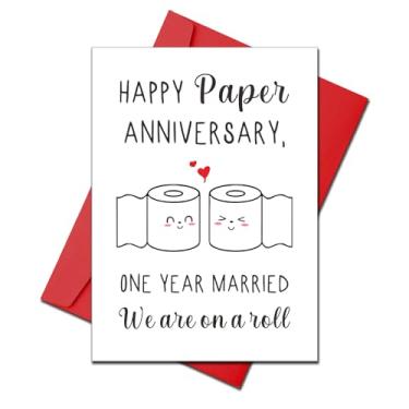 Imagem de Presente de cartão de aniversário de 1 ano para casal, aniversário de papel de 1 ano para marido esposa primeiro cartão de aniversário de casamento, cartão de presente de casamento 1º aniversário para