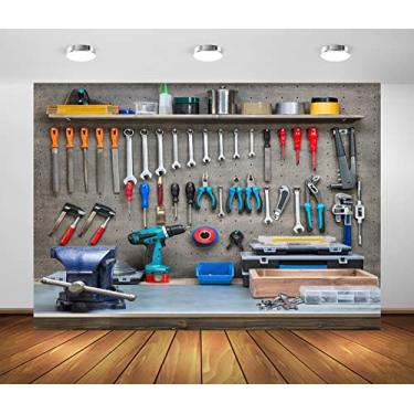 Imagem de BELECO Pano de fundo para oficina de tecido de 2,1 x 1,5 m, pano de fundo de garagem para fotografia, bicicleta, reparo de carro, também mecânico, decoração de festa, retrato, sessão de fotos,