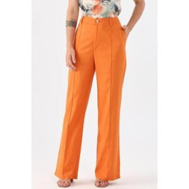 Imagem de Calça PKS Alfaiataria Wide Leg Linho Laranja-Feminino