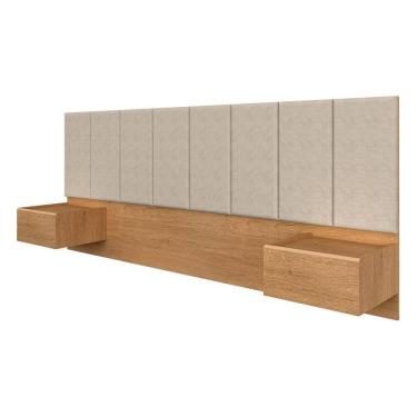 Imagem de Cabeceira Estofada Suspensa Cama Casal Bulgária Carvalho/bege - Ma