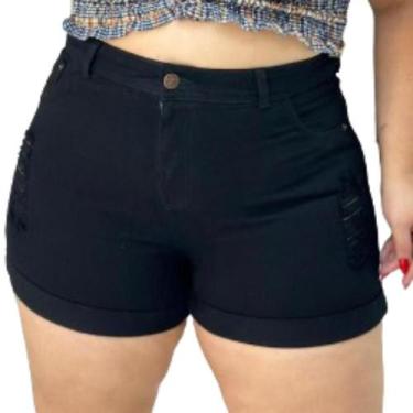 Imagem de Short Jeans Feminino Plus Size Preto Barra Dobrada Modelo Curve - karh