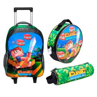 Imagem de Kit Mochila de Rodinha Escolar Infantil Lancheira Estojo - Klizz, Pret