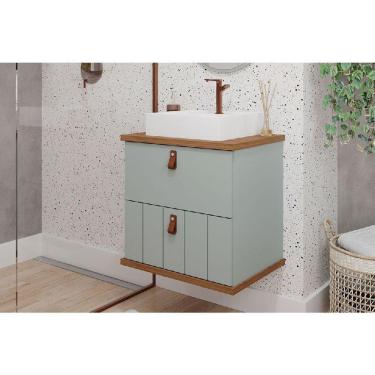 Imagem de Balcão p/ Banheiro Milano 1 Porta e 1 Gaveta c/ Cuba 60cm Pistache/Freijo - MGM