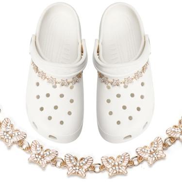 Imagem de Ziigole Correntes para sapatos femininos com strass e borboleta, acessórios para decoração de sapatos DIY para sandálias de tamanco, presente ideal, lembrancinha de festa, Liga de aço, Strass