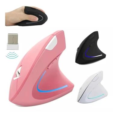 Imagem de Mouse Vertical Sem Fio (Wireless e Bluetooth) 2400dpi Ka-6660 | Design Ergonômico, Alta Precisão, Recarregável e Botões Programáveis | Compatível com Laptops, Tablets e Smartphones - Rosa