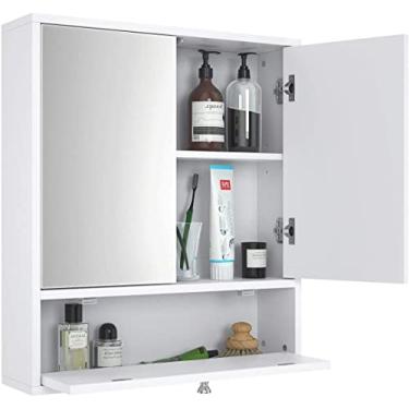 Imagem de LUARANE Armário de remédios para banheiro, armário montado na parede com porta de espelho duplo, armário organizador de armazenamento com prateleira ajustável, armário com espelho para banheiro, sala