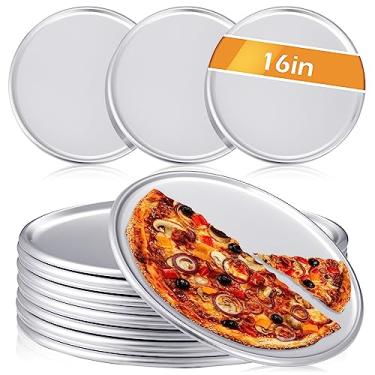 Imagem de 12 peças de forma de pizza, restaurante a granel, conjunto de formas de pizza de alumínio, prato redondo para bolo de pizza sem ferrugem, bandeja de bolo para assar no forno, casa, cozinha, restaurante, fácil de limpar (40,6 cm)
