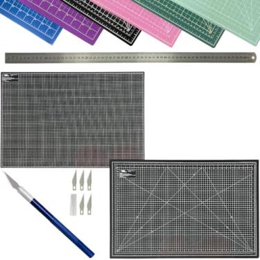 Imagem de Base de Corte Placa Grande 90x60 Multiuso Costura Patchwork Artesanato Scrapbook Estilete Bisturi Régua Metal 60cm (Preta)