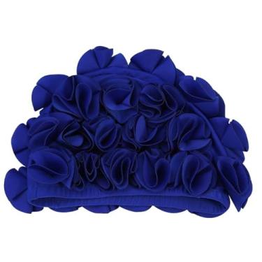 Imagem de Vbestlife Touca de natação floral feminina retrô com pétalas florais para nadar moderno elástico cabelo longo touca de banho (azul)