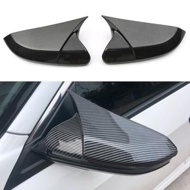 Imagem de Bledtax Capa de espelho retrovisor lateral de buzina de boi de carro compatível com Honda Civic 10ª geração 2016-2021 capa de acabamento de espelho lateral de porta material ABS (fibra de carbono)