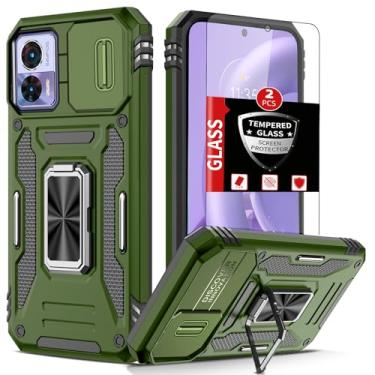 Imagem de FRLMOOES Capa para Motorola Edge 30 Neo com 2 protetores de tela, com capa de câmera deslizante, capa para Edge 30 Neo com anel de suporte, à prova de choque, antiarranhões, proteção resistente contra