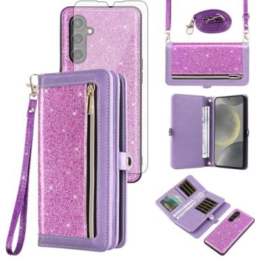 Imagem de Asuwish Capa de celular para Samsung Galaxy S24 Plus/S25 Plus S24+ S25+ 5G com zíper carteira celular com alça protetora de tela Bling Glitter Flip Card Holder S24Plus 24S + S 24 24+ S25Plus 25S 25+
