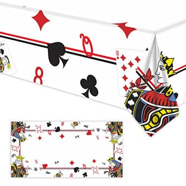 Imagem de Junliang Toalha de mesa de baralho com tema de pôquer, toalha de mesa retangular, decoração para Las Vegas, festa de cassino, noite, carnaval, festa de aniversário, suprimentos 134,6 x 248,9 cm