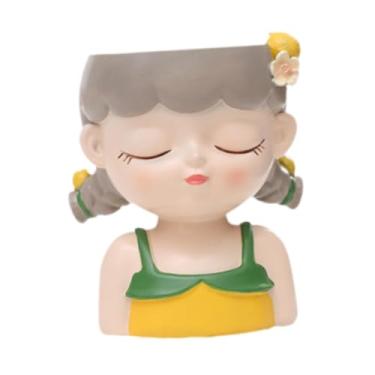 Imagem de WeiLaiKeQi Desenho animado plantador pequeno vaso de resina decoração para casa vaso de plantas decorativo vaso de flores de mesa para janela de loja, Cinza Amarelo