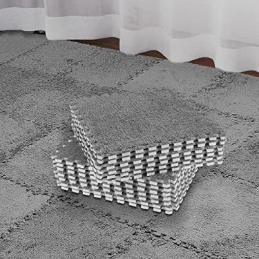 Imagem de Amylove 36 peças de tapete de espuma de pelúcia quadrado interligado com borda tapete fofo para brincar azulejos tapetes de área de escalada macios para sala de jogos em casa, 30 x 30 x 0,4 polegadas