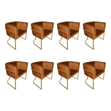 Imagem de Kit 8 Poltronas Decorativa Sala De Estar Base De Ferro Cobre Veludo Terracota Laranja