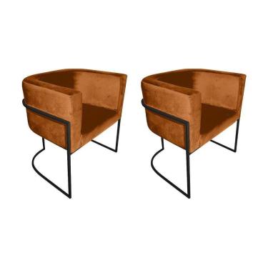 Imagem de Kit 2 Poltronas Decorativa Sala De Estar Base De Ferro Preta Veludo Terracota Laranja