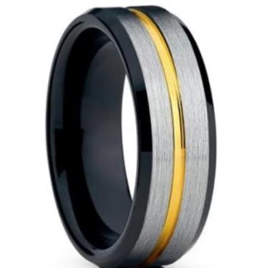 Imagem de Anel Masculino Prateado Dourado Titânio Fosco Dedeira Resistente (27)