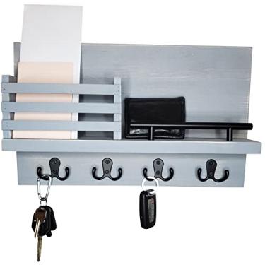 Imagem de Ripple Creek Porta-chaves para parede e prateleira de correio – Organizador decorativo de parede de madeira para chaves, cartas, notas – Madeira de pinho exclusiva decoração rústica e industrial –