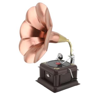 Imagem de Modelo de Gramofone Vintage, Ornamento de Fonógrafo retrô de Ferro, Modelo de Registro Vintage retrô, Modelo de Toca -gama Retro, Decoração de Quarto de Casa (Bronze vermelho)