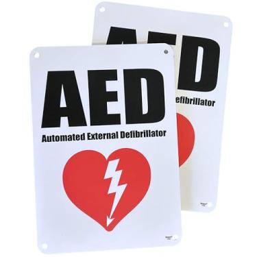 Imagem de (Pacote com 2) Sinal de AED | Sinalização de localização DEA para desfibriladores | Placa interna de primeiros socorros para marcação de armário de parede | OSHA 17,8 x 25,4 cm