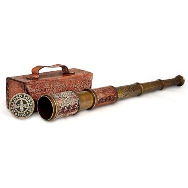Imagem de Telescópio pirata antigo com estojo de couro, telescópio portátil para entusiastas de aventura, decoração náutica monocular para presente, espião de decoração, viajantes, Dolland London, 44,5 cm