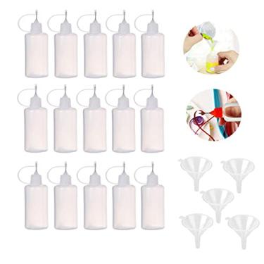 Imagem de 15 frascos de cola vazia de 15 ml com 5 mini funis, frascos aplicadores de plástico com tampas de ponta de agulha para cola, líquido, óleo, artesanato DIY, pintura acrílica (branca)
