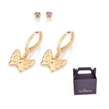 Imagem de Brincos Solitário e Borboleta Banhado à Ouro Rommanel 527432, Dourado