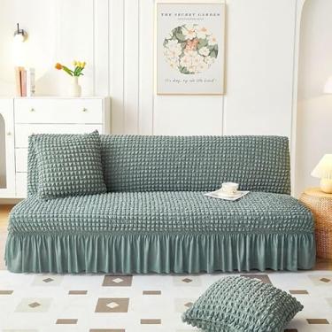 Imagem de Capa de futon sem braços com saia de babados, sofá-cama futon altamente elástica(Green,Medium (155-180cm))