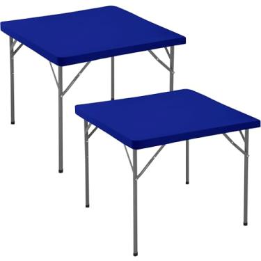 Imagem de Enjoyidea Toalha de mesa quadrada justa 122 x 121 cm - pacote com 2 toalhas de mesa dobráveis e elásticas pequenas para cozinha, jantar, piquenique, pátio, mesas de festa ao ar livre