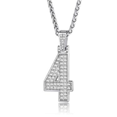 Imagem de GoldChic Jewelry Colar de números para homens, colar de corrente com números brilhantes pingente de diamante simulado de hip hop com corrente de tênis Spiga Correntes, 56+5cm(22''+2''),