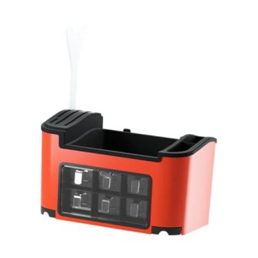 Imagem de ＫＬＫＣＭＳ Organizador de armazenamento de cozinha, armazenamento de pauzinhos de colher, rack de especiarias, capa à prova de poeira Easy Access Condimento, Vermelho