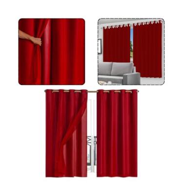 Imagem de Cortina Blackout Vermelha 280x260cm com Forro Voil Luxo